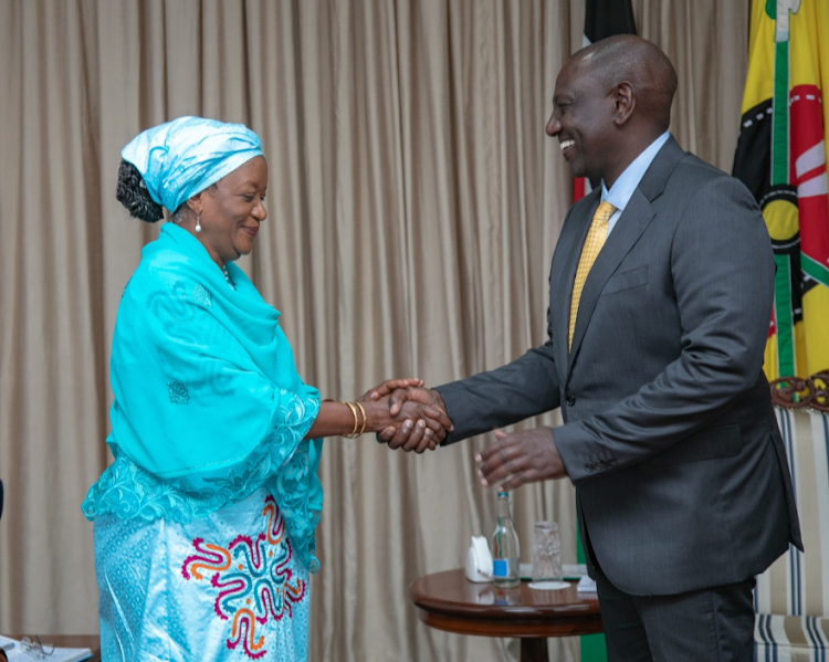 President William Ruto and DG UNON Zainab Bangura at the State House on November 2,2022.