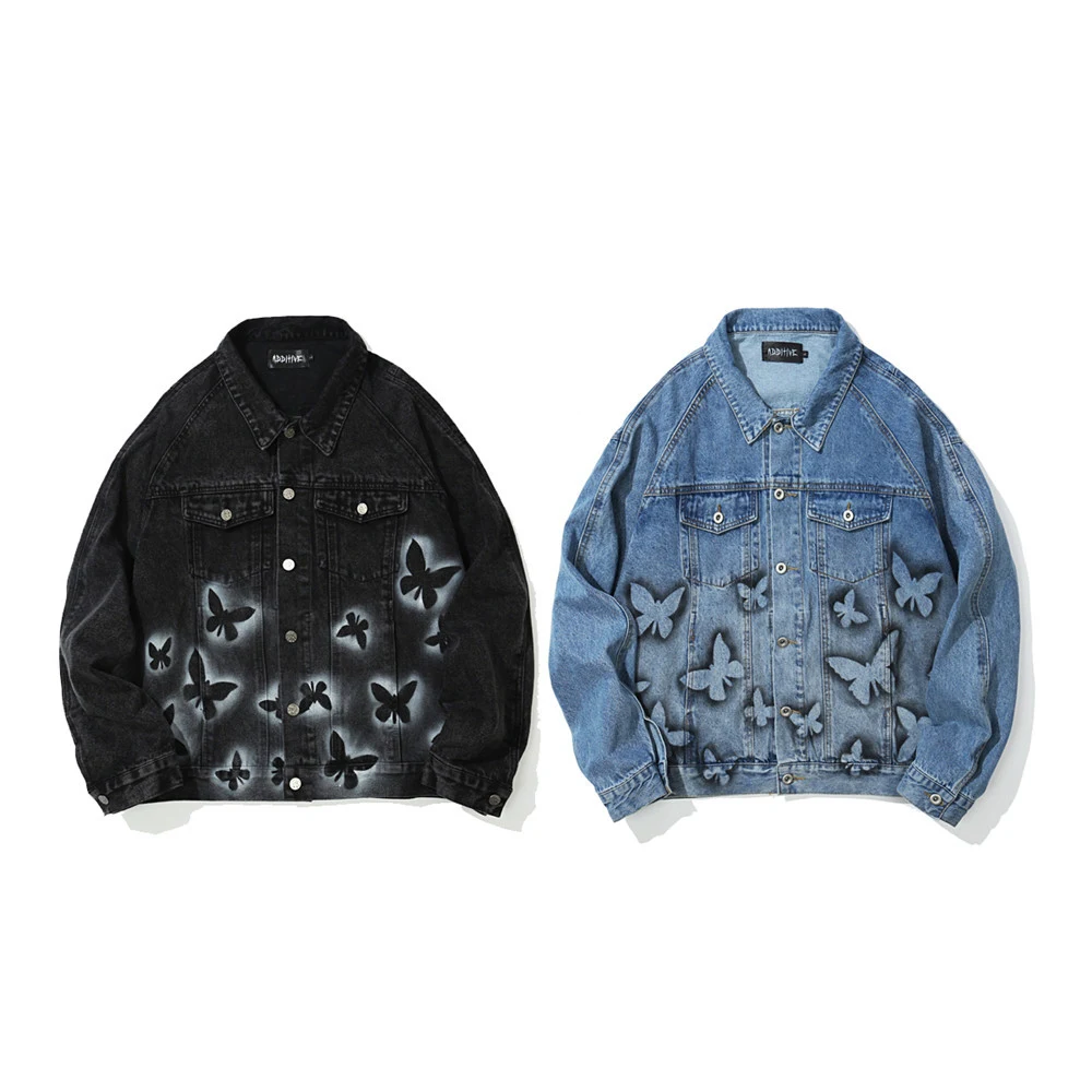 Title 3, Veste en jean imprimé papillon pour homme, styl...