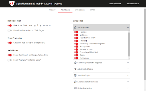 a9 Web Protection: filter, parental control