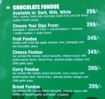 The Chocolate Room menu 