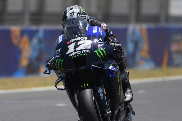 Maverick Vinales of Spain and Monster Energy Yamaha MotoGP Team heads down a straight during the MotoGP of Spain, qualifying at Circuito de Jerez on July 18, 2020 in Jerez de la Frontera.