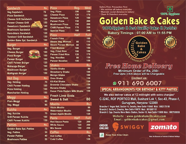 Golden Bake & Cakes menu 