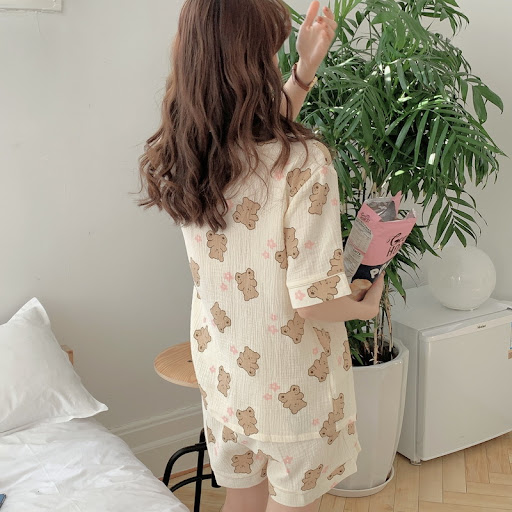 Title 5, Womens Floral Bear Print Short-Sleeved Shorts ...