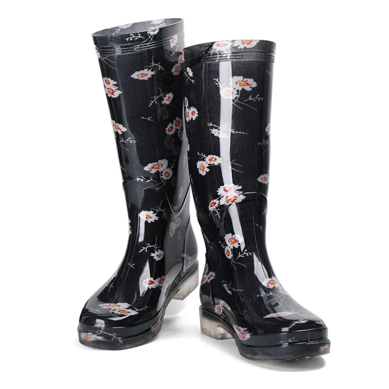 Damen Gummistiefel mit Print, hoher rutschfester und abriebfester Sohle, perfekt für Outdoor-Aktivitäten und Regenwetter.
