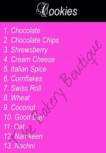 The Bakery Boutique menu 