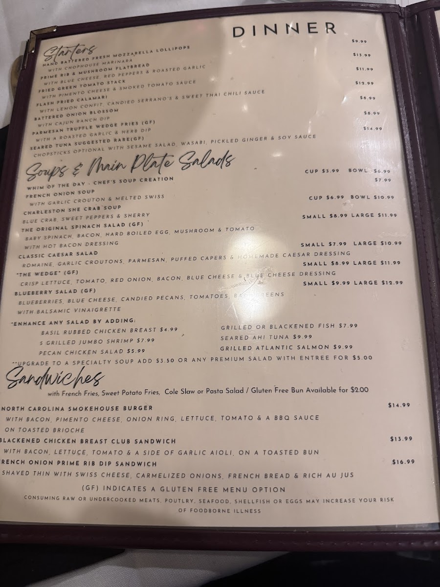 Murphy's Chophouse gluten-free menu