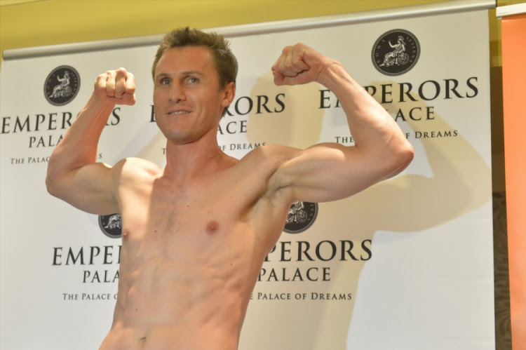 South African boxer Ryno Liebenberg during the Four go to War Weigh In at Emperors Palace on October 20, 2017 in Johannesburg, South Africa.