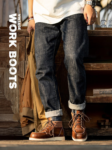 Title 5, Lapel Vintage Work Boots Mens Denim High-top, ...