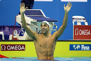 Chad Le Clos reacts after winning the men's 200m Butterfly final during the FINA Swimming World Cup at OCBC Aquatic Centre on November 18, 2017 in Singapore. 