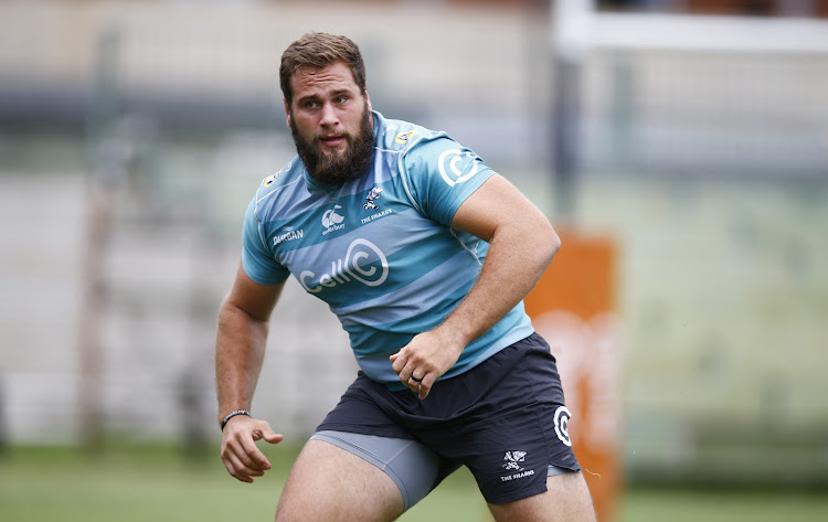 Thomas du Toit of the Cell C Sharks hard at work during a training session at Jonsson Kings Park Stadium in Durban on October 19, 2020.