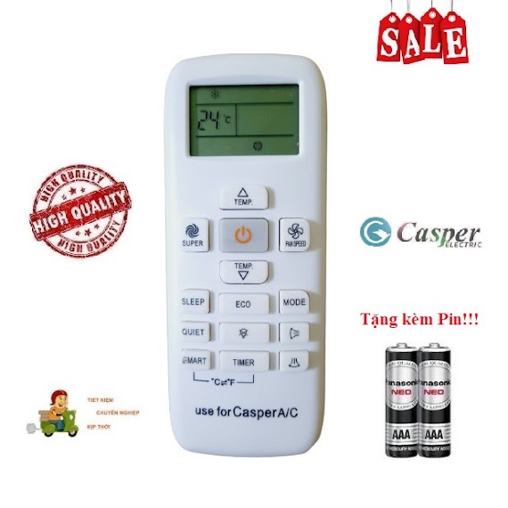 Remote Điều Khiển Điều Hòa Casper 1&2 Chiều Inverter - Hàng Loại Tốt Mới 100% Tặng Kèm Pin