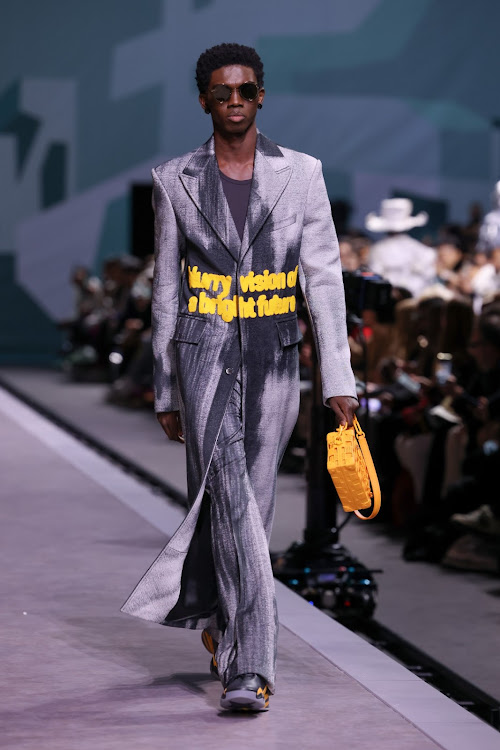 A model walks the runway during the Louis Vuitton Menswear Fall-Winter 2023-2024 show as part of Paris Fashion Week.