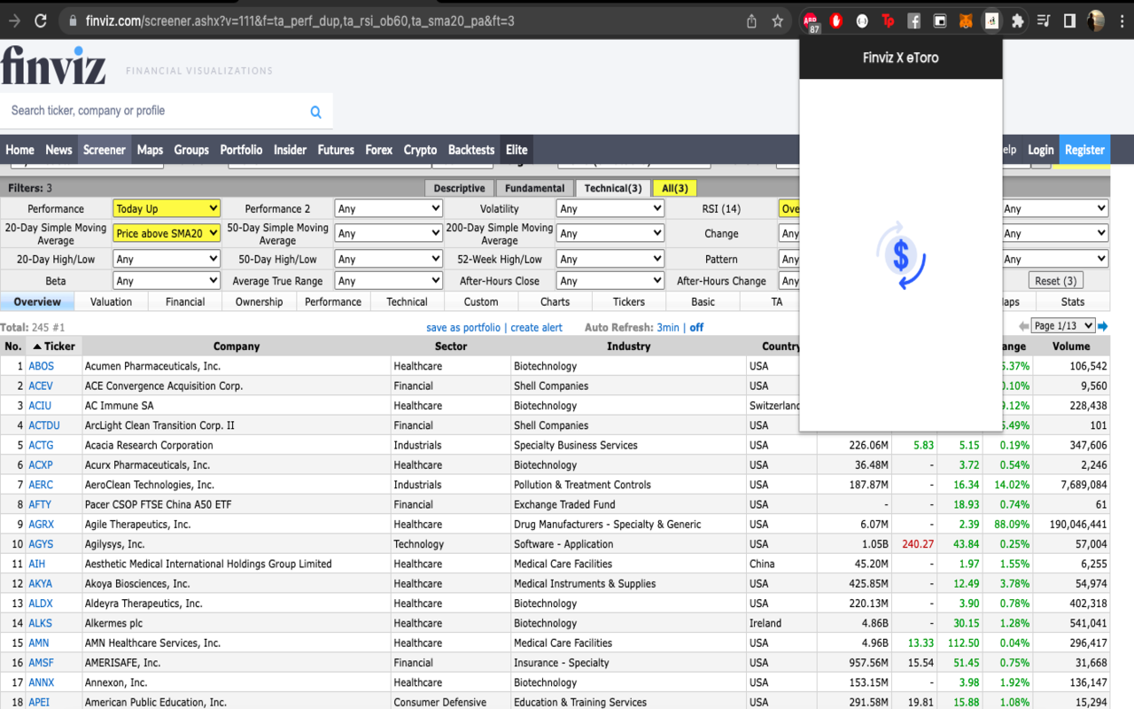 Finviz Stock Screener X eToro Extension Preview image 1