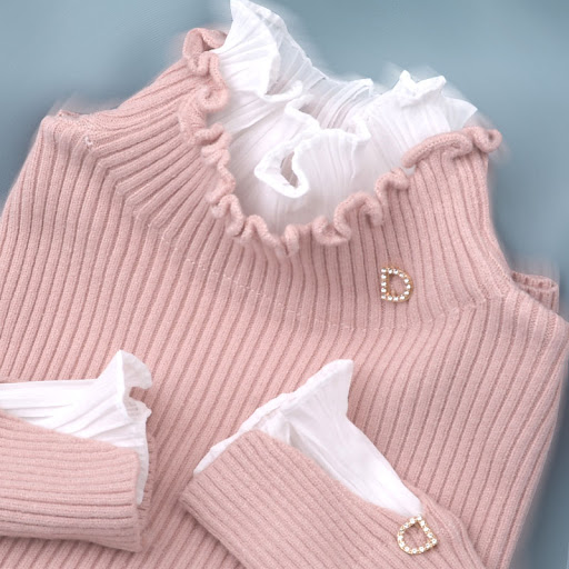 Title 2, Fake Two Pieces Pullover Lace High Collar Botto...