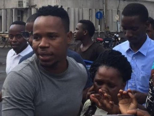 Nay wa Mitego greeted by well-wishers and relatives following his release on Monday, March 27, 2017. /BBC