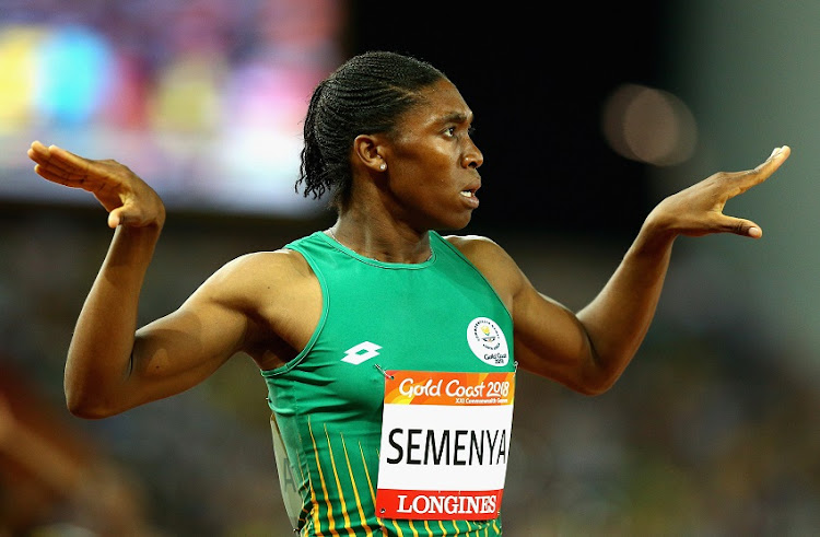 Caster Semenya of South Africa celebrates wins gold in the Women's 800 metres final during athletics on day nine of the Gold Coast 2018 Commonwealth Games at Carrara Stadium on April 13, 2018 on the Gold Coast, Australia.