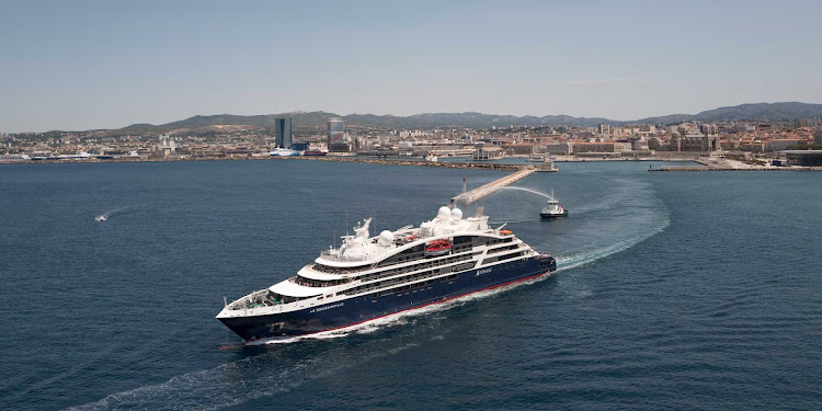 The expedition ship Le Bougainville makes its debut off the coast of Marseille, France. 