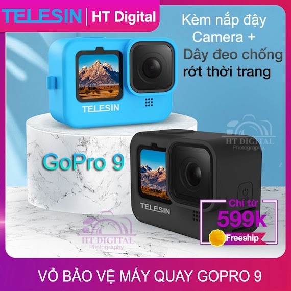 Case Silicone Bảo Vệ Thân Máy Gopro 9 10 - Kèm Nắp Bảo Vệ Ống Kính Và Dây Đeo Tay Thời Trang (Hàng Chính Hãng)