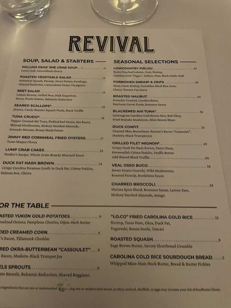 Revival gluten-free menu