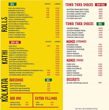 34 Chowringhee Lane menu 