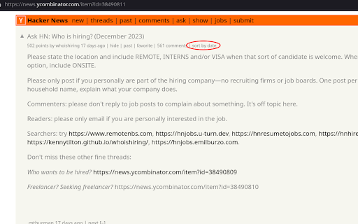 HN post comments sorted