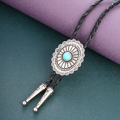 Title 9, Celtic Pattern Turquoise Agate Bolo Tie Enhance...
