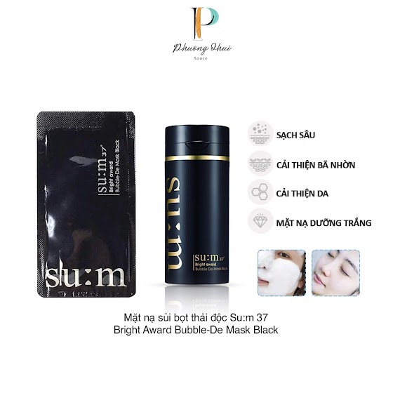 Mặt Nạ Sủi Bọt Thải Độc Hút Dầu Sum37 Bright Award Bubble - De Mask Black Làm Sạch Sâu Lỗ Chân Lông 2Ml