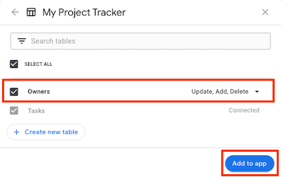 [Owners] テーブルをアプリに追加する