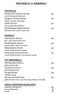 Pachadlu Vs Kaaralu menu 1