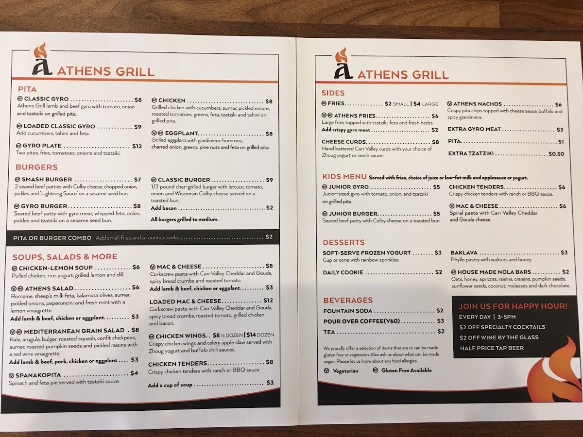 Athens Grill of Westport gluten-free menu