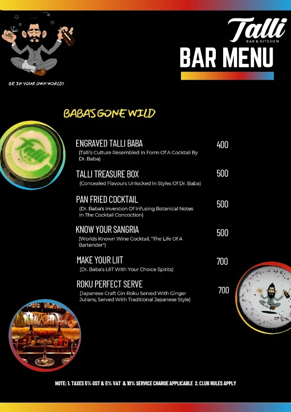 Talli Bar & Kitchen menu 