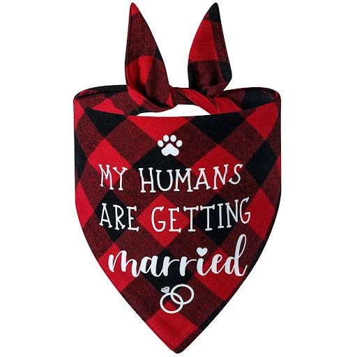 Sucado My Humans are Getting Married Plaid Dog Bandanas Engagement Announcement Wedding Photo Props Pet Scarf Accessorie