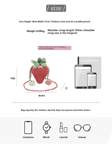 Title 18, One-Shoulder Knitted Cartoon Strawberry Bucket ...
