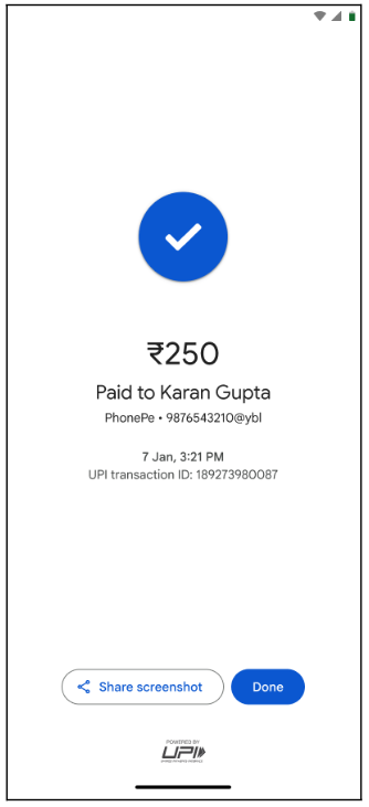 GPI Payment confirmation screen