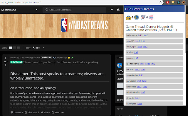 NBA Reddit Streams chrome extension