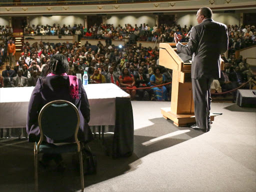 President Uhuru Kenyatta when he addressed the Kenyan diaspora in Massachusetts at Lowell Memorial Auditorium in US.