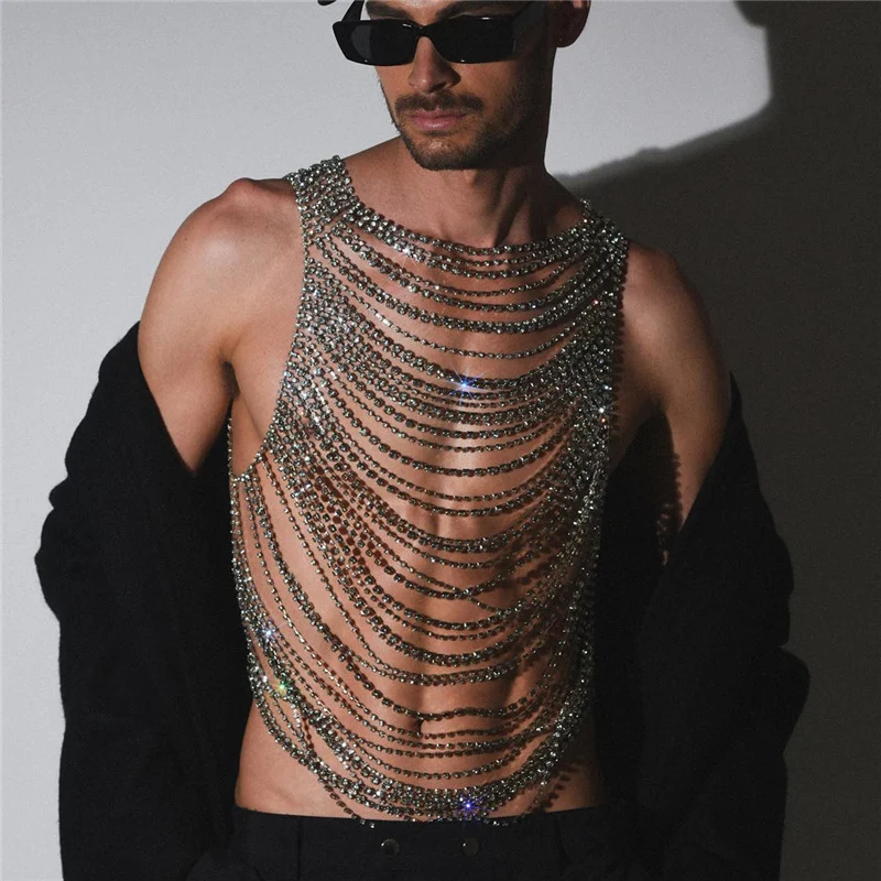 Title 2, Colar de corrente de peito fashion com strass m...