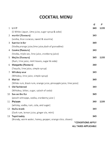 Dudu Grill and Nightlife menu 