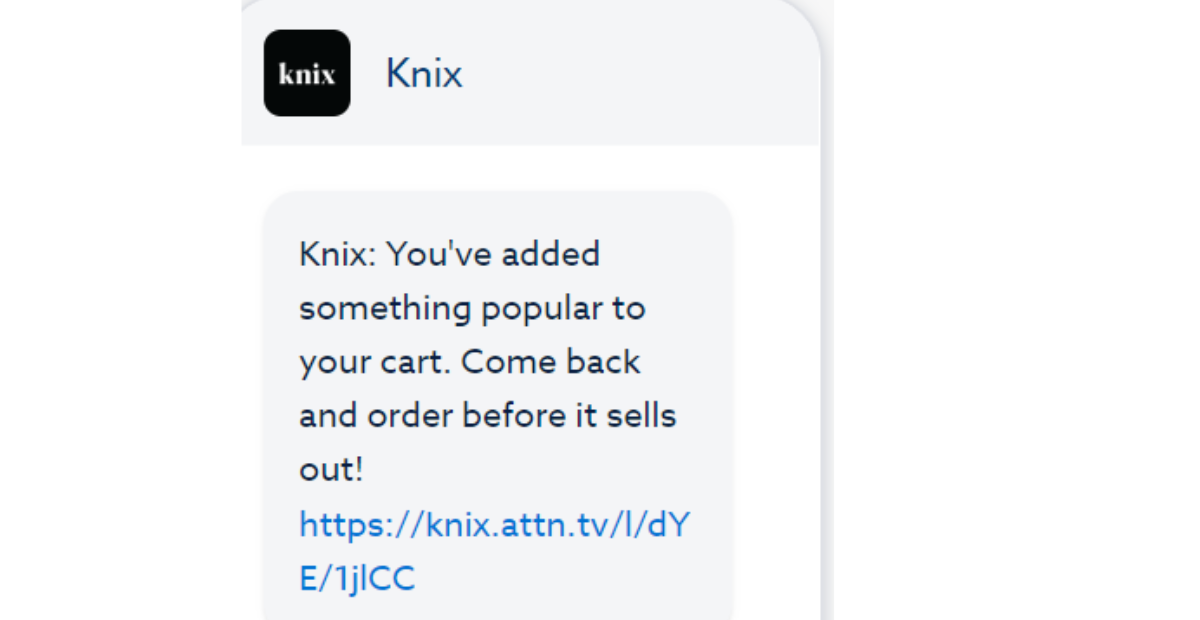 Cart abandonment text message from Knix