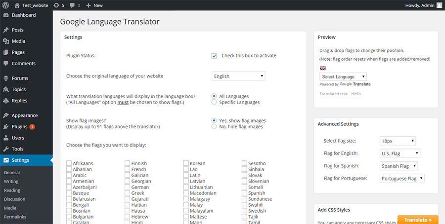 Plugins multilíngues do WordPress: Google Language Translator