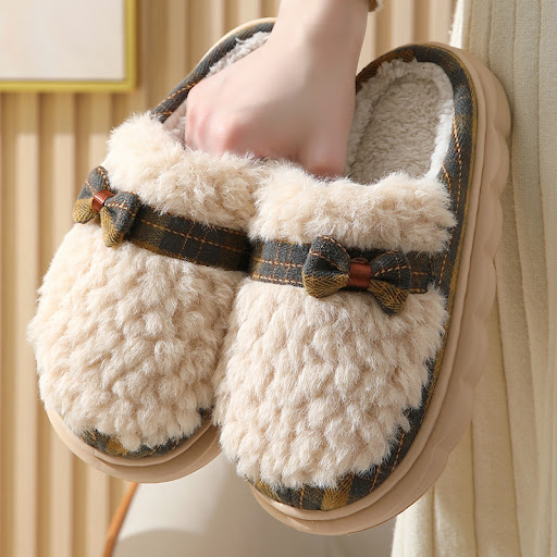Title 4, Winter Plush Slippers With Bow Button Design, I...