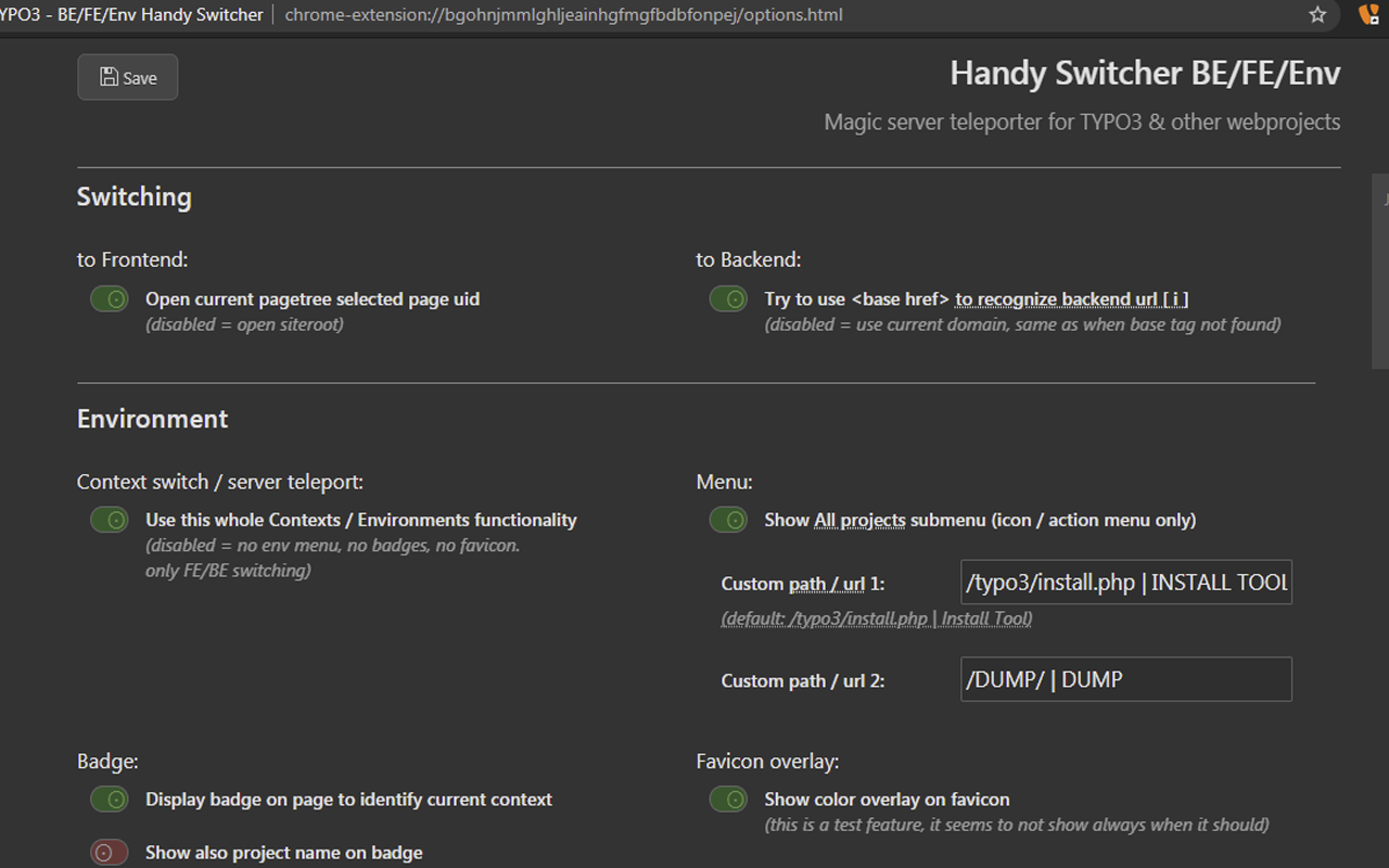 TYPO3 - BE/FE/Env Handy Switcher Preview image 7