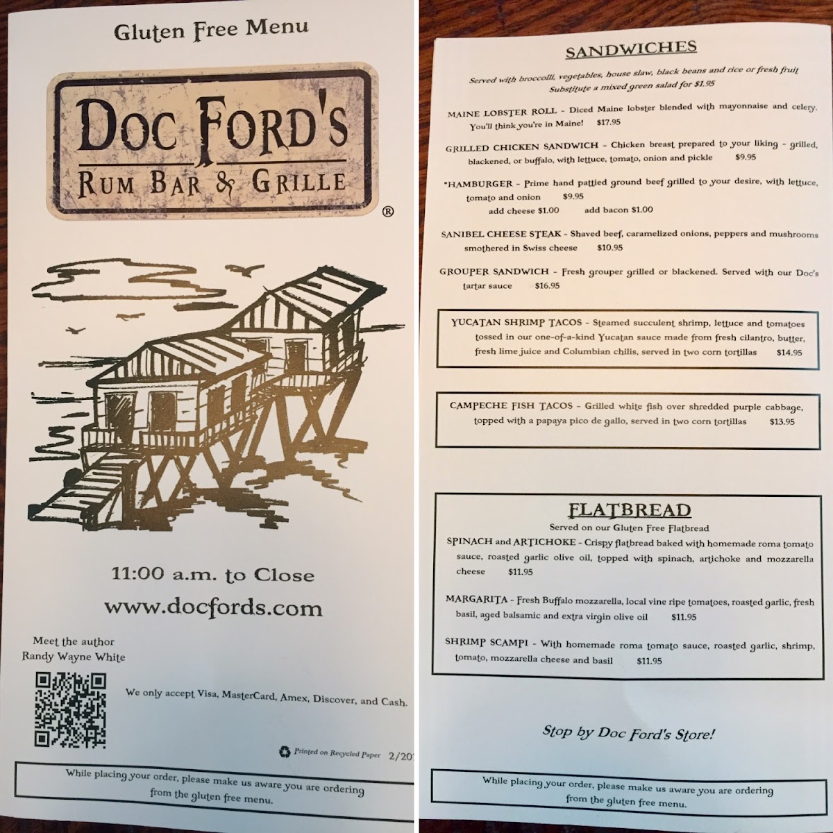 Doc Ford's Rum Bar & Grille gluten-free menu