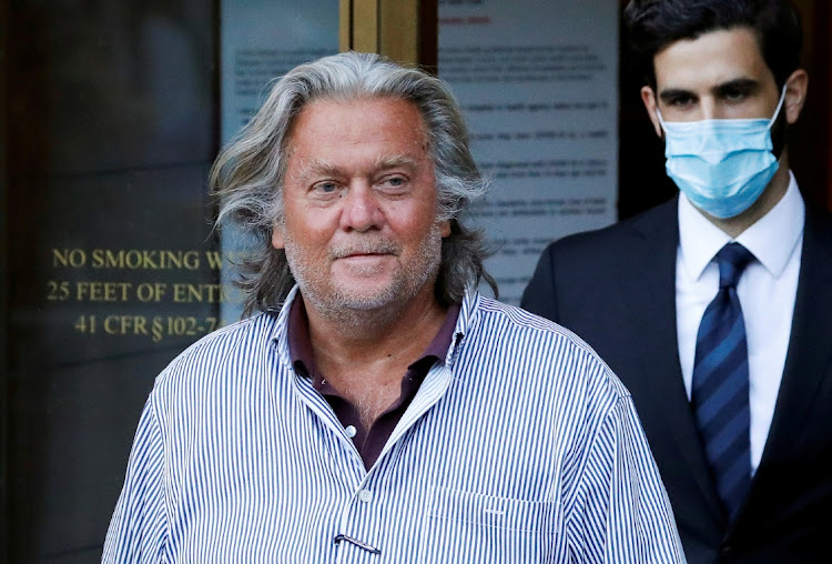 Former White House Chief Strategist Steve Bannon exits the Manhattan Federal Court, following his arraignment hearing for conspiracy to commit wire fraud and conspiracy to commit money laundering, in Manhattan.