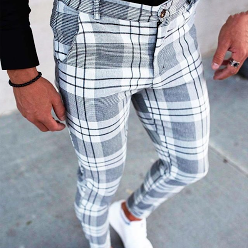 Title 2, New Plaid Print Mens Casual Trousers, European...