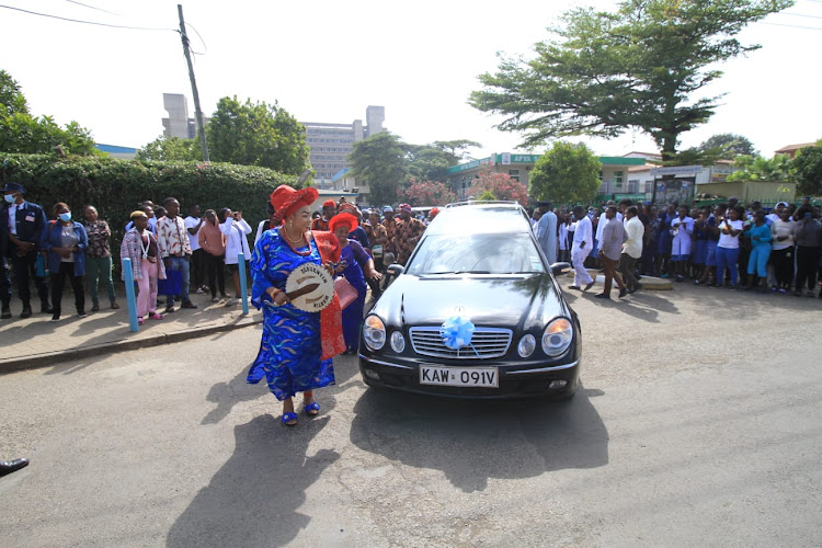 Lee Funeral Home Mercedes Benz carrying the body of the late former education CS George Magoha on February 8, 2023