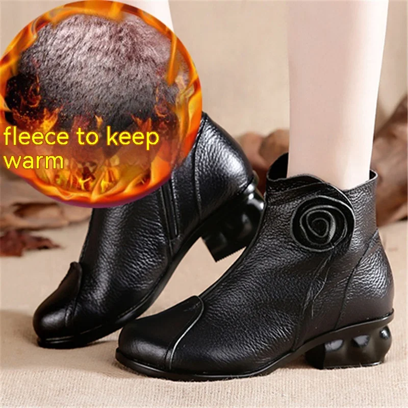 Botas de mujer con forro polar de estilo étnico, material vintage cálido, retención de calor. Mantente abrigada con estilo este invierno.