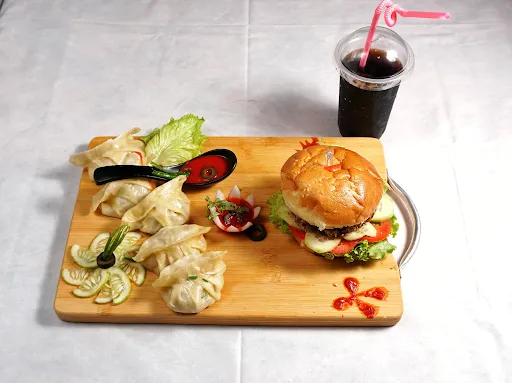 Veg Steamed Momos [5 Pieces]+Veg Burger+1 Pepsi