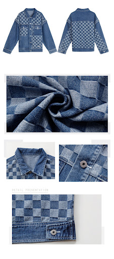 Title 12, Womens Checkerboard Stitching Denim Jacket, a ...