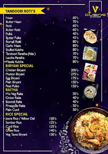 V Cusine menu 